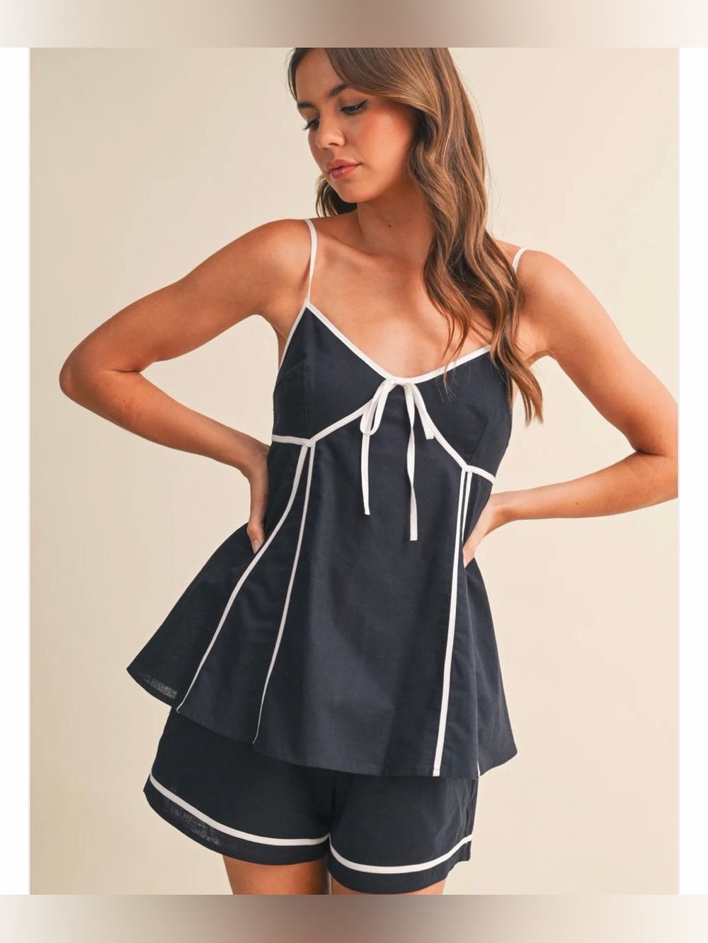 Navy & White Contrast Trim Linen Set